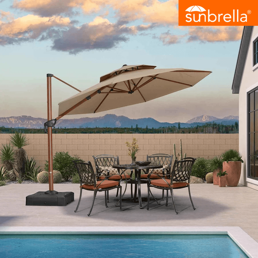 PURPLE LEAF SUNBRELLA Cantilever Umbrella Deluxe Wood Pattern Patio Umbrella