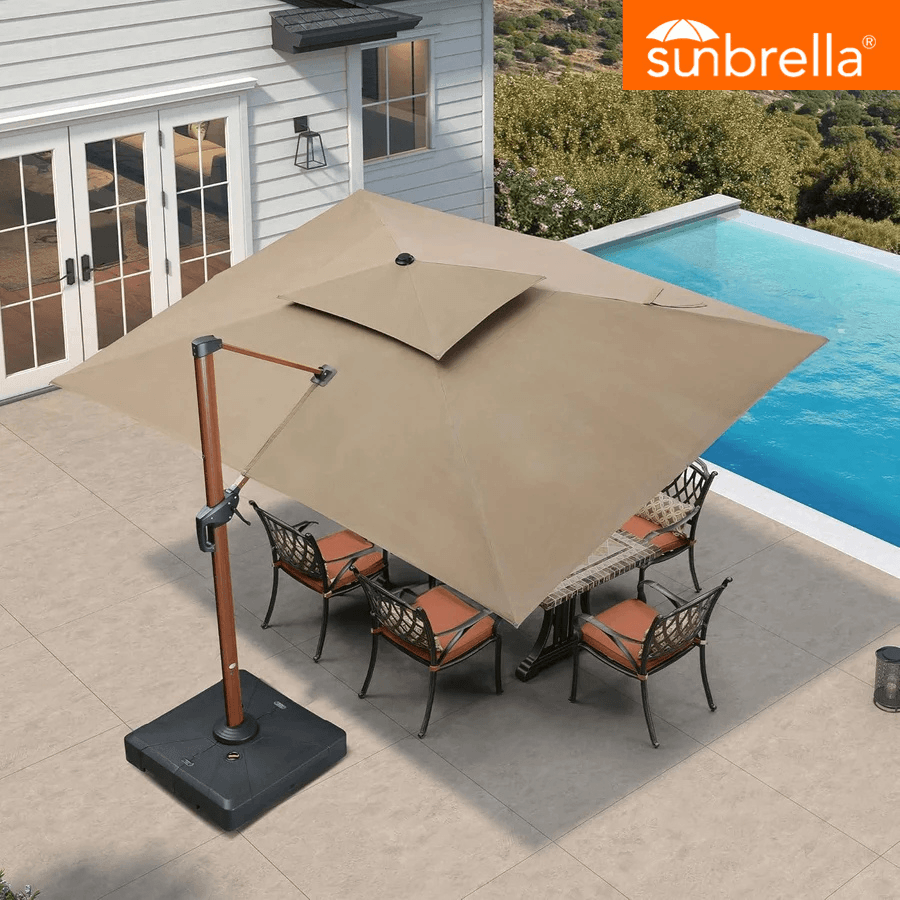 PURPLE LEAF SUNBRELLA Cantilever Umbrella Deluxe Wood Pattern Patio Umbrella