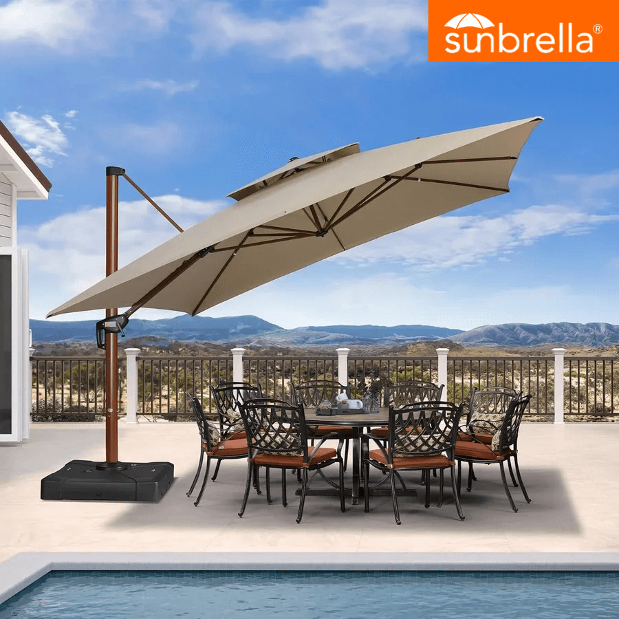 PURPLE LEAF SUNBRELLA Cantilever Umbrella Deluxe Wood Pattern Patio Umbrella