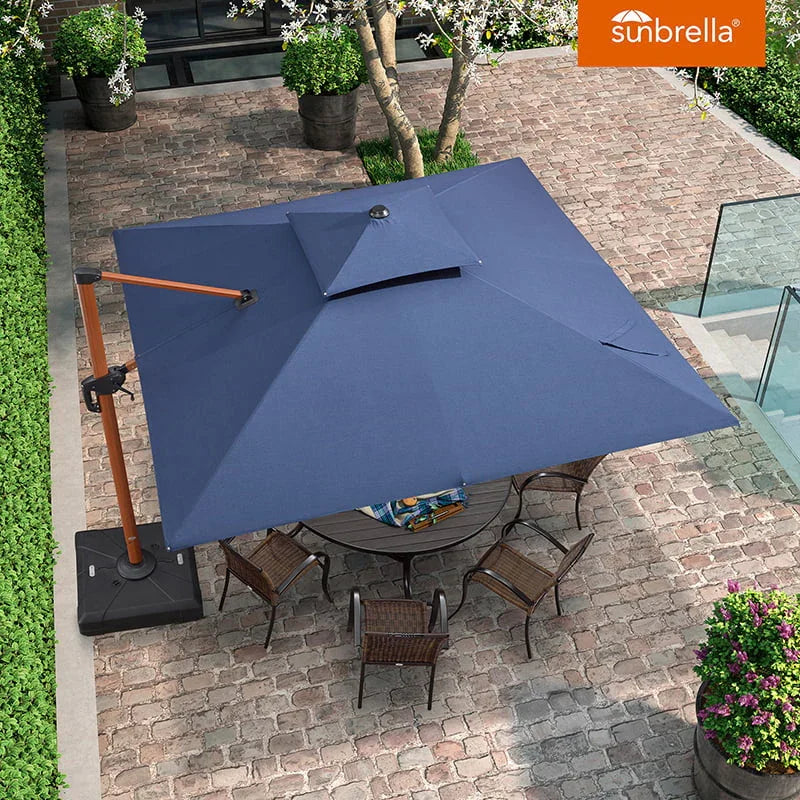 PURPLE LEAF SUNBRELLA Cantilever Umbrella Deluxe Wood Pattern Patio Umbrella