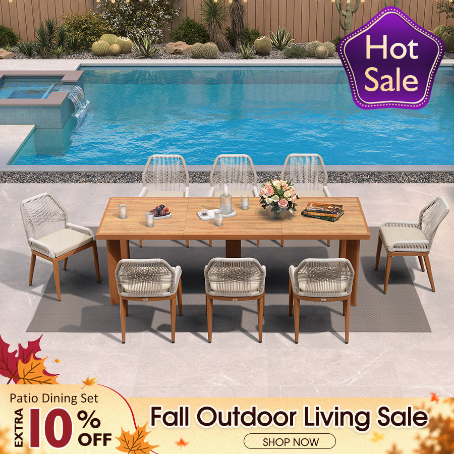 PURPLE LEAF 7/9/11 Pieces Patio Dining Set with Sunbrella Cushions All-Weather Wicker Patio Table and Chairs for Deck, Garden