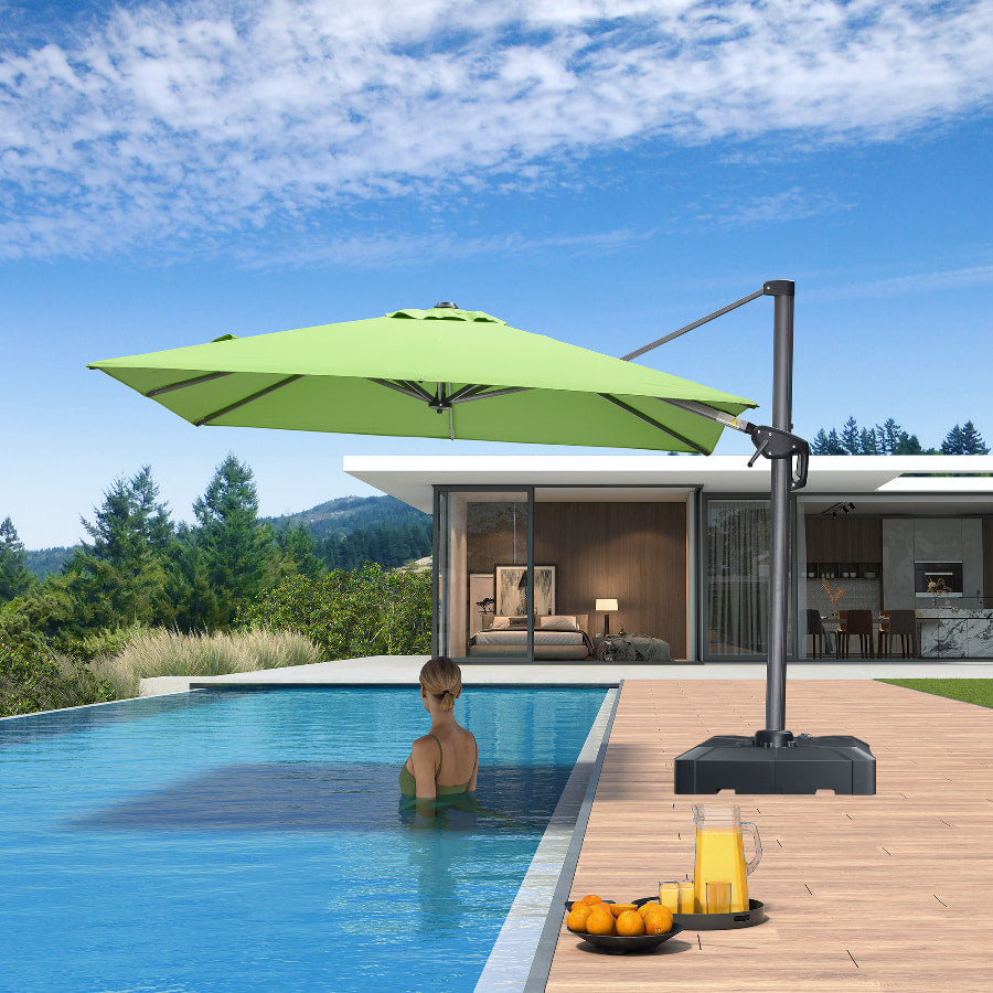 PURPLE LEAF 8 x 8 ft Swimming Pool Umbrella Outdoor Patio Cantilever Umbrella with Base