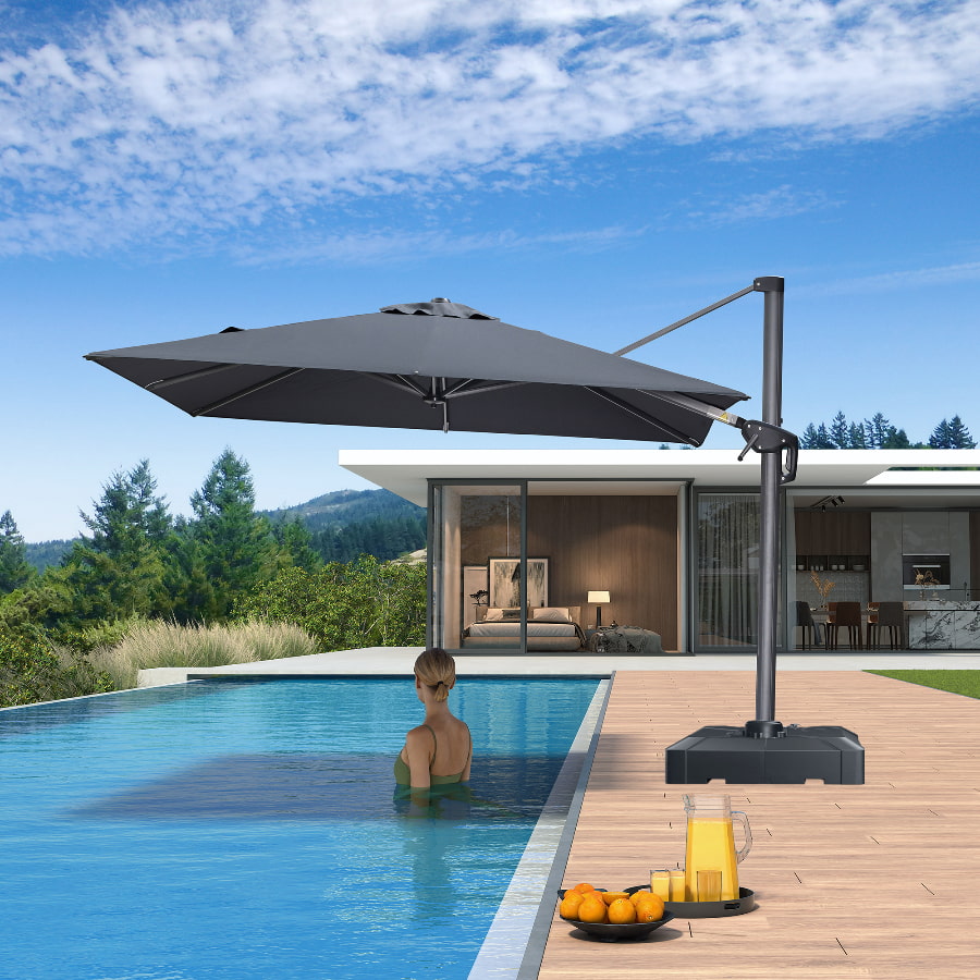 PURPLE LEAF 8 x 8 ft Swimming Pool Umbrella Outdoor Patio Cantilever Umbrella with Base