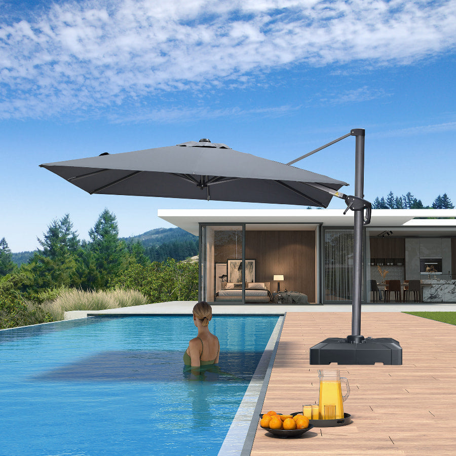 PURPLE LEAF 8 x 8 ft Swimming Pool Umbrella Outdoor Patio Cantilever Umbrella with Base
