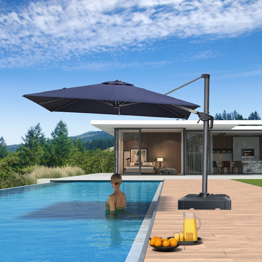 PURPLE LEAF 8 x 8 ft Swimming Pool Umbrella Outdoor Patio Cantilever Umbrella with Base