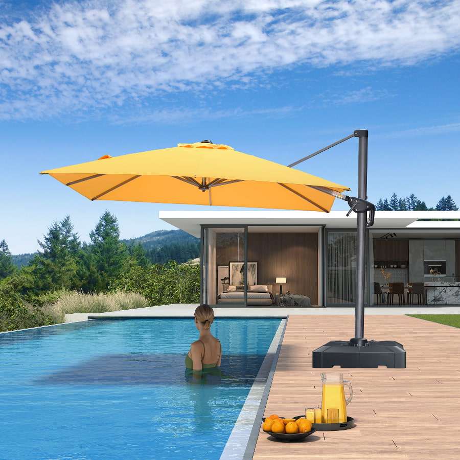 PURPLE LEAF 8 x 8 ft Swimming Pool Umbrella Outdoor Patio Cantilever Umbrella with Base