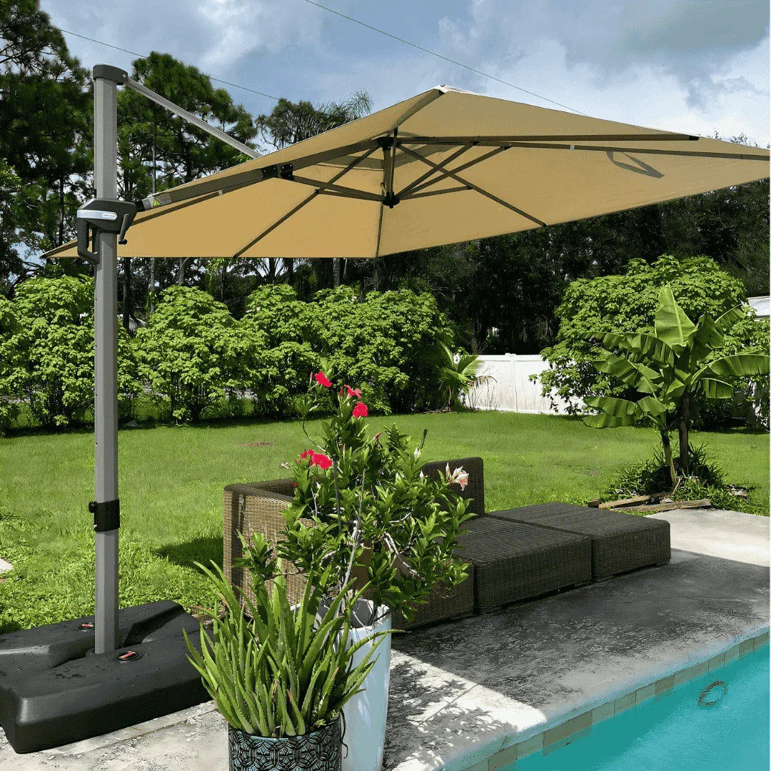 PURPLE LEAF Hailar Deluxe Aluminum Patio Umbrella with Base, Square and Rectangular Umbrella