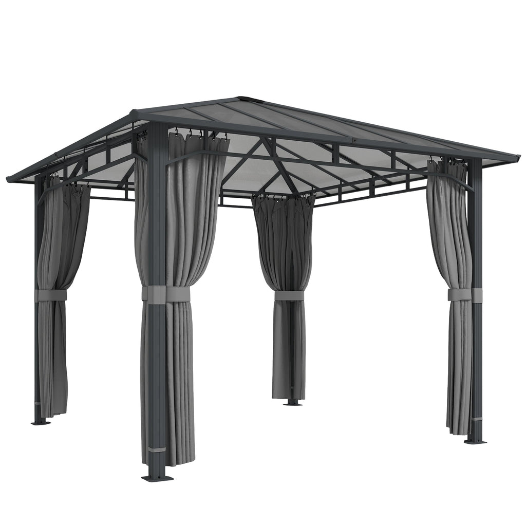 3 x 3 m Hardtop Gazebo with Polycarbonate Roof and Curtains, Tan