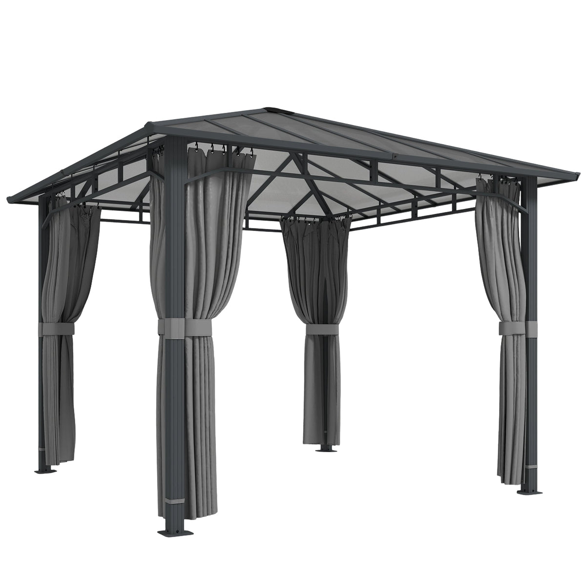 3 x 3 m Hardtop Gazebo with Polycarbonate Roof and Curtains, Tan