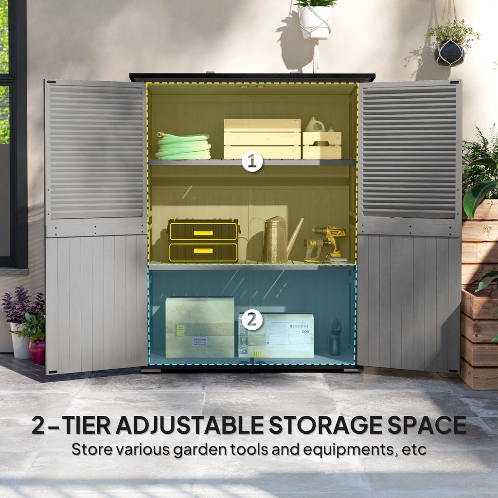 Wood Outdoor Storage Cabinet with Lock and Shelves, Gray