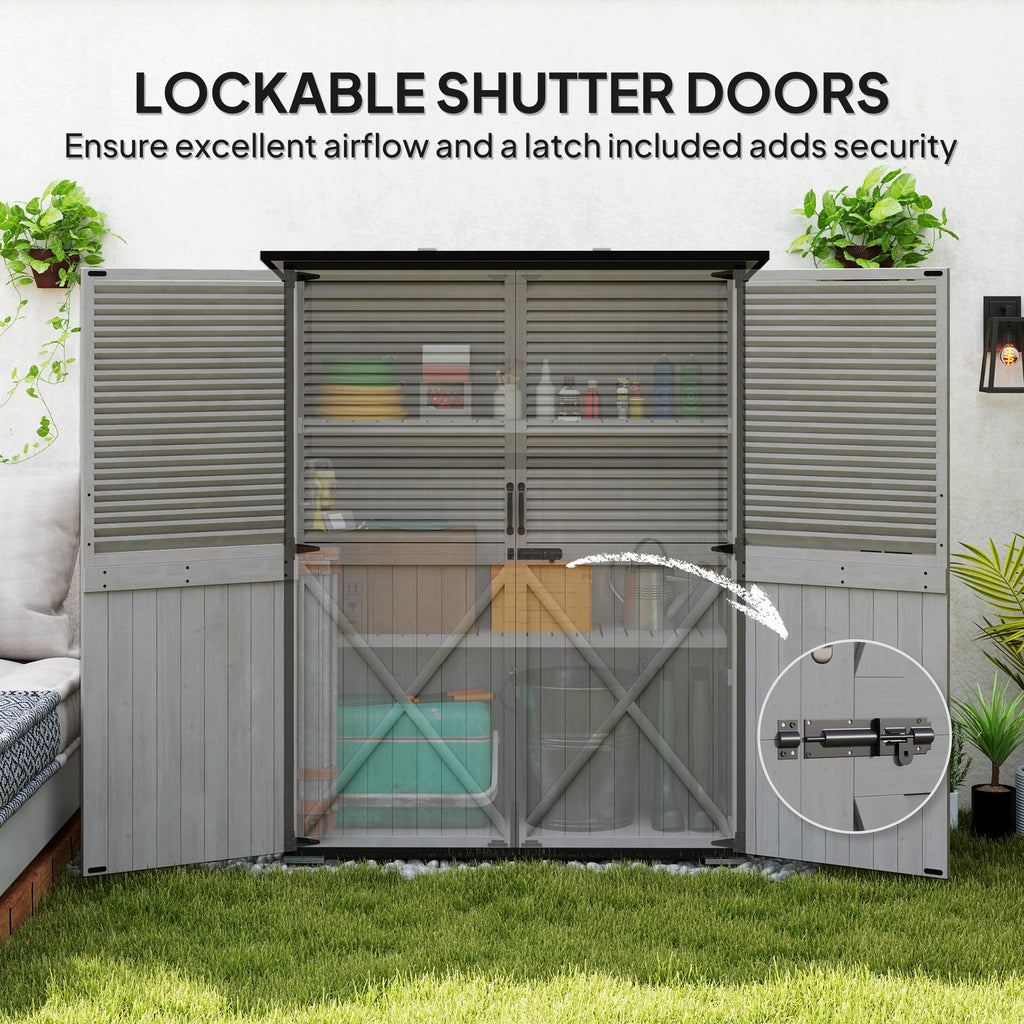 Wood Outdoor Storage Cabinet with Lock and Shelves, Gray