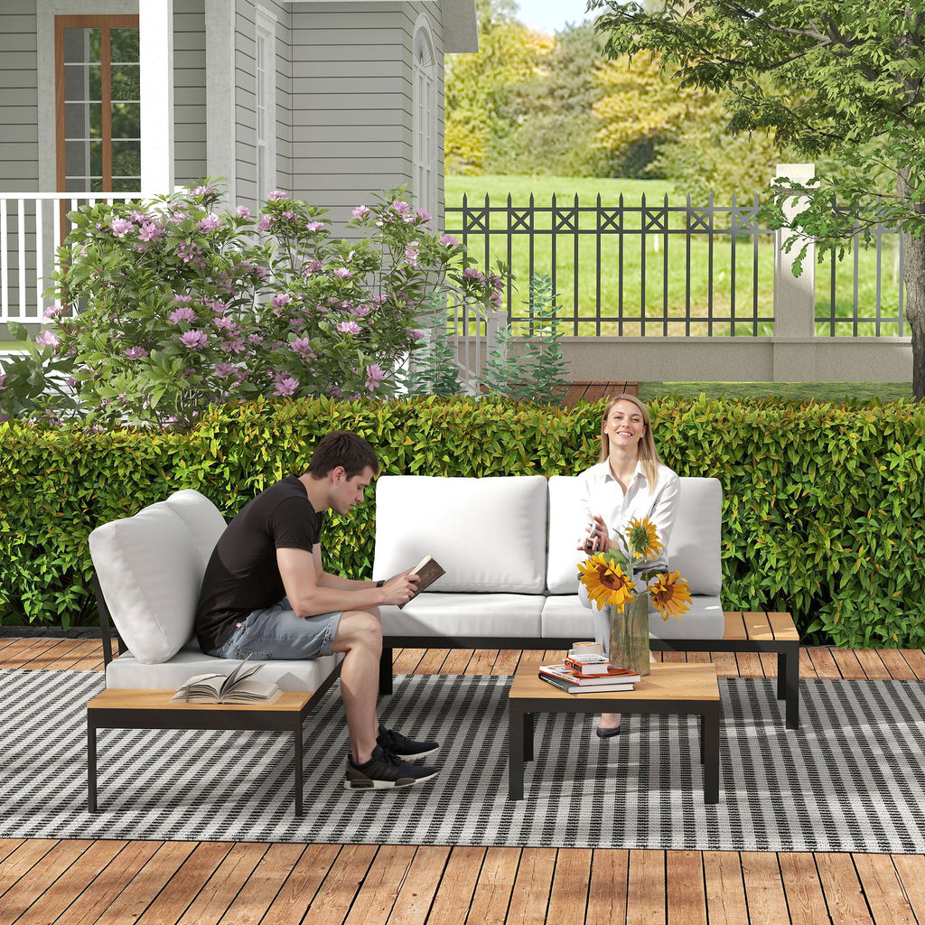 4 Piece L-Shaped Garden Furniture Set with 2 Coffee Tables, Teak