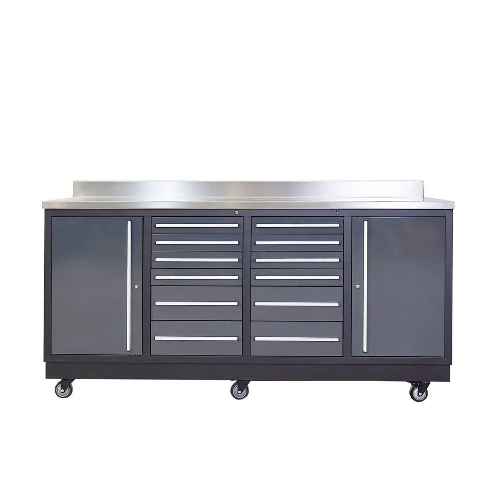 TMG Heavy Series™ 7-Ft 12-Drawer Workbench with Stainless Steel Top, Ball Bearing Double Slides & Casters TMG-WB712