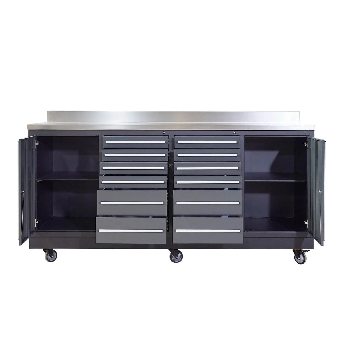 TMG Heavy Series™ 7-Ft 12-Drawer Workbench with Stainless Steel Top, Ball Bearing Double Slides & Casters TMG-WB712
