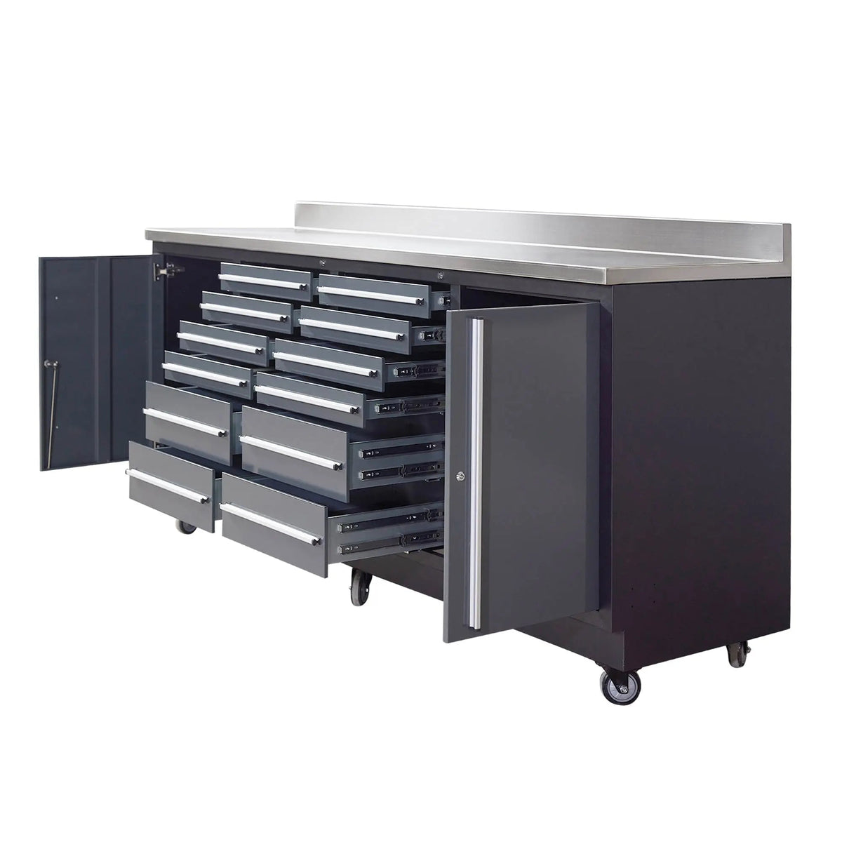 TMG Heavy Series™ 7-Ft 12-Drawer Workbench with Stainless Steel Top, Ball Bearing Double Slides & Casters TMG-WB712