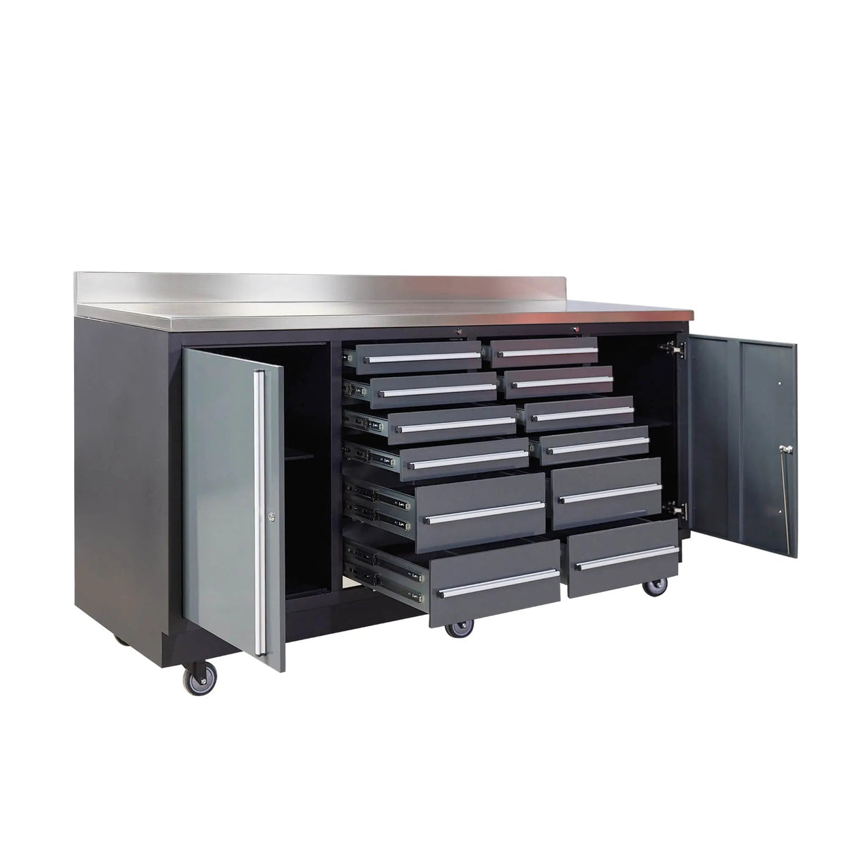 TMG Heavy Series™ 7-Ft 12-Drawer Workbench with Stainless Steel Top, Ball Bearing Double Slides & Casters TMG-WB712