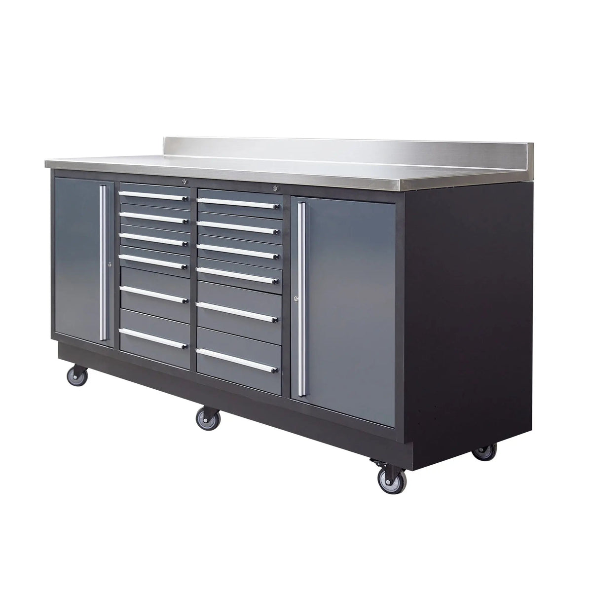 TMG Heavy Series™ 7-Ft 12-Drawer Workbench with Stainless Steel Top, Ball Bearing Double Slides & Casters TMG-WB712