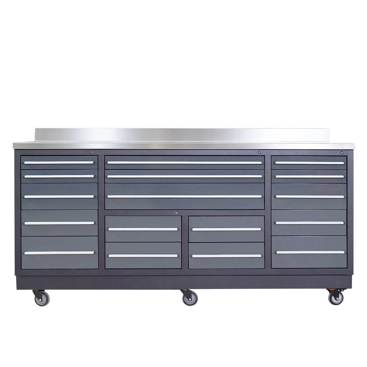 TMG Heavy Series™ 7-Ft 17-Drawer Workbench with Stainless Steel Top, Ball Bearing Double Slides & Casters TMG-WB717