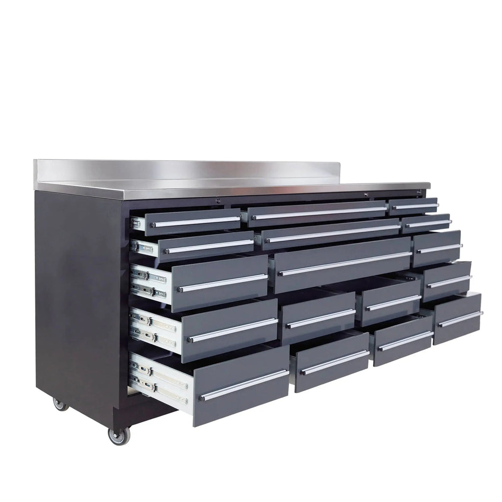 TMG Heavy Series™ 7-Ft 17-Drawer Workbench with Stainless Steel Top, Ball Bearing Double Slides & Casters TMG-WB717