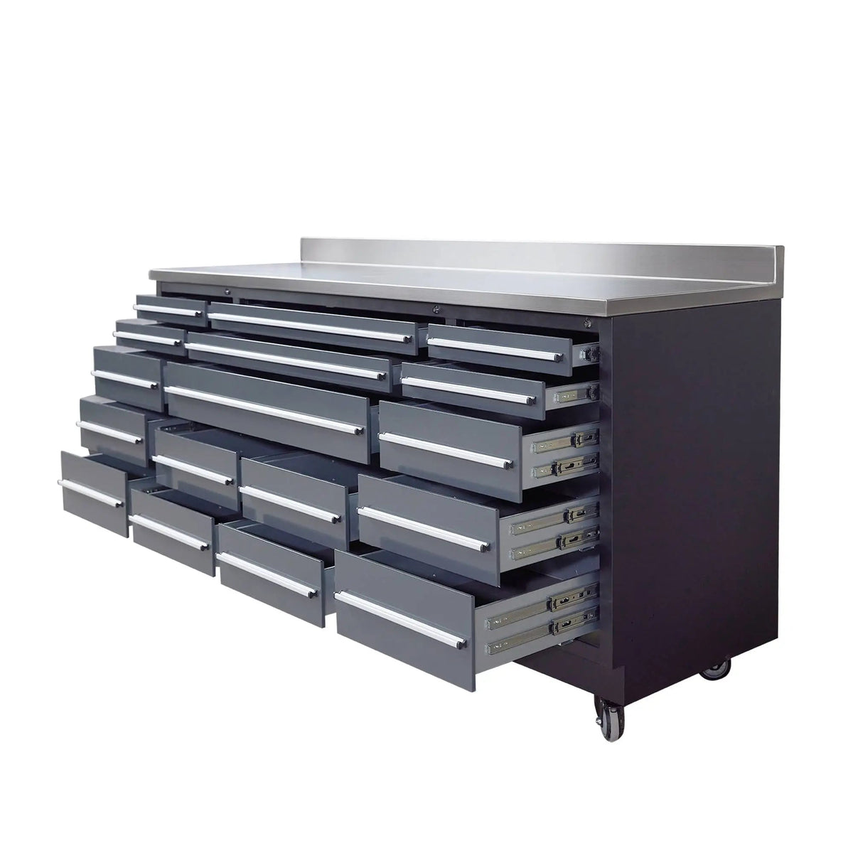 TMG Heavy Series™ 7-Ft 17-Drawer Workbench with Stainless Steel Top, Ball Bearing Double Slides & Casters TMG-WB717