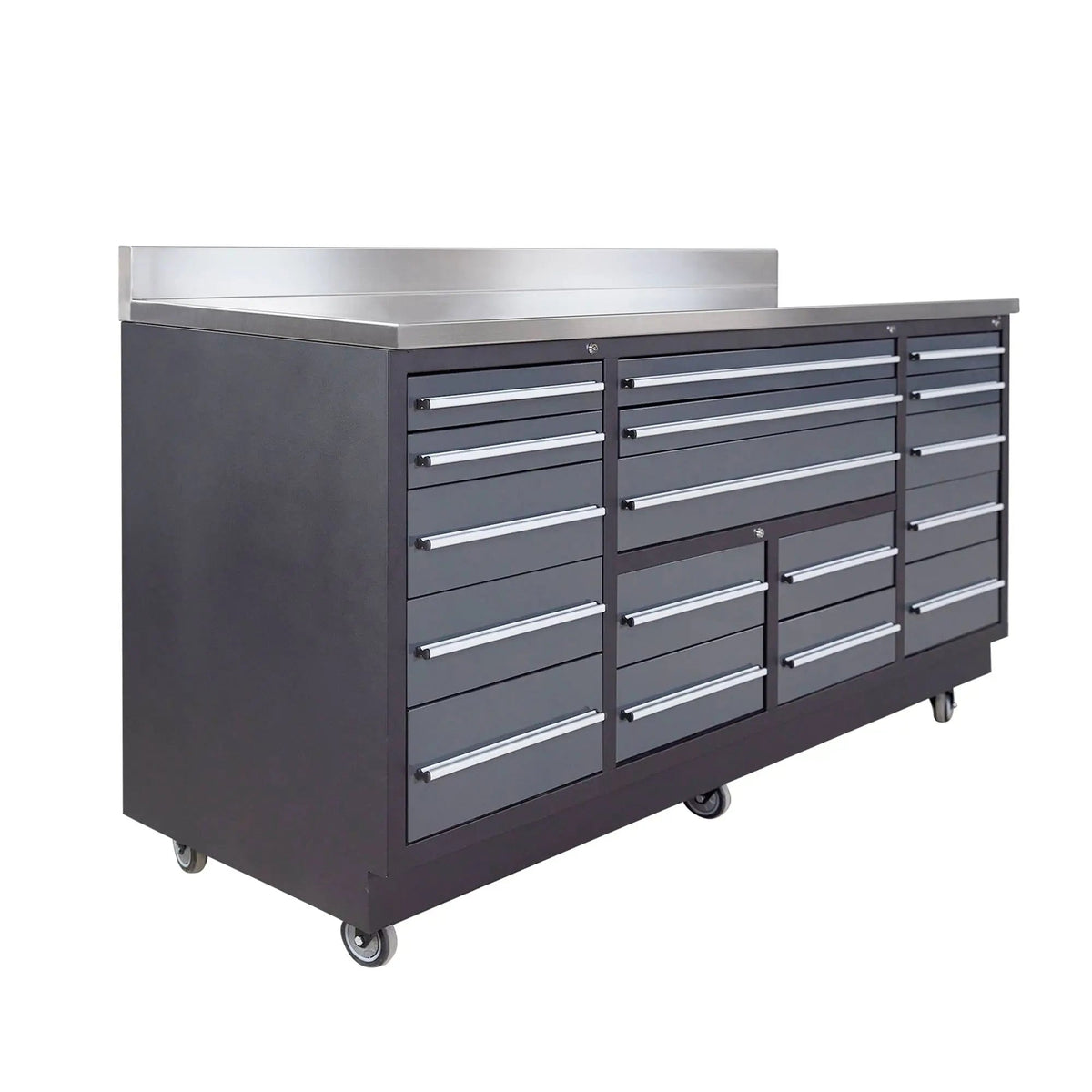 TMG Heavy Series™ 7-Ft 17-Drawer Workbench with Stainless Steel Top, Ball Bearing Double Slides & Casters TMG-WB717