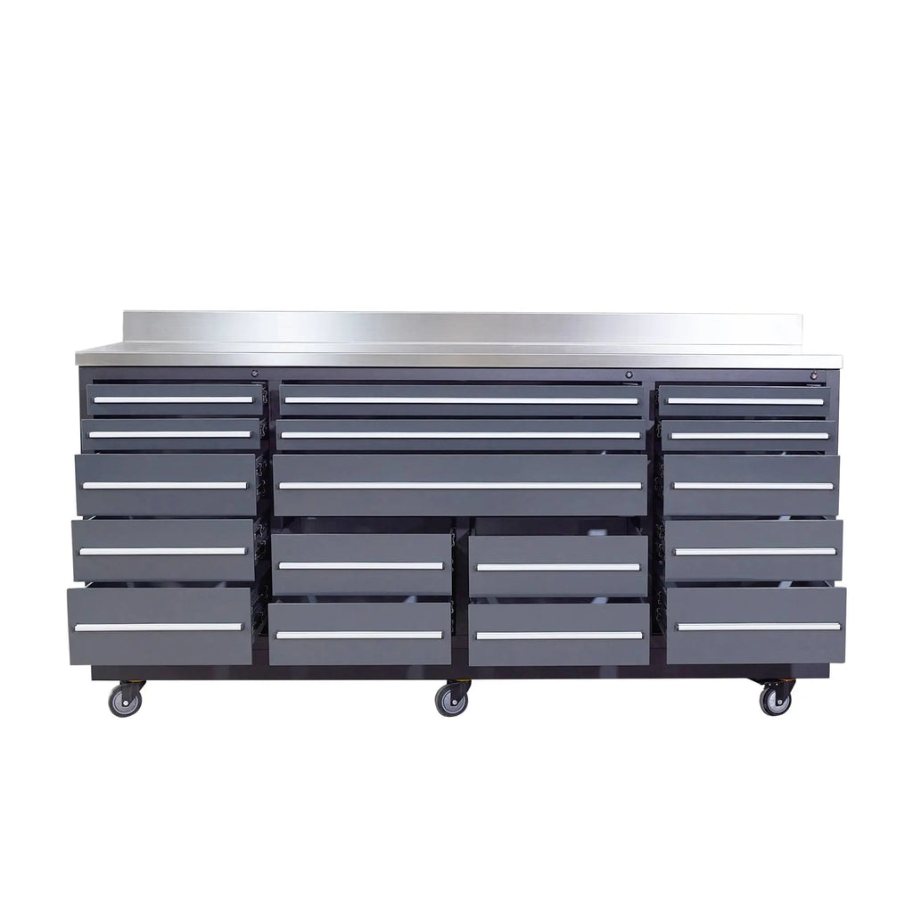 TMG Heavy Series™ 7-Ft 17-Drawer Workbench with Stainless Steel Top, Ball Bearing Double Slides & Casters TMG-WB717