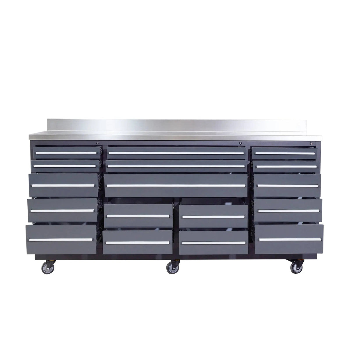 TMG Heavy Series™ 7-Ft 17-Drawer Workbench with Stainless Steel Top, Ball Bearing Double Slides & Casters TMG-WB717