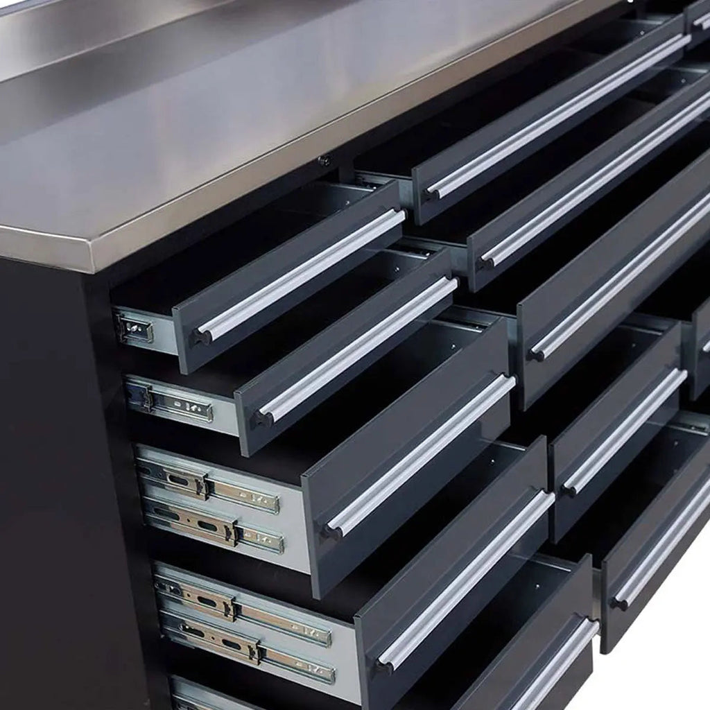 TMG Heavy Series™ 7-Ft 17-Drawer Workbench with Stainless Steel Top, Ball Bearing Double Slides & Casters TMG-WB717