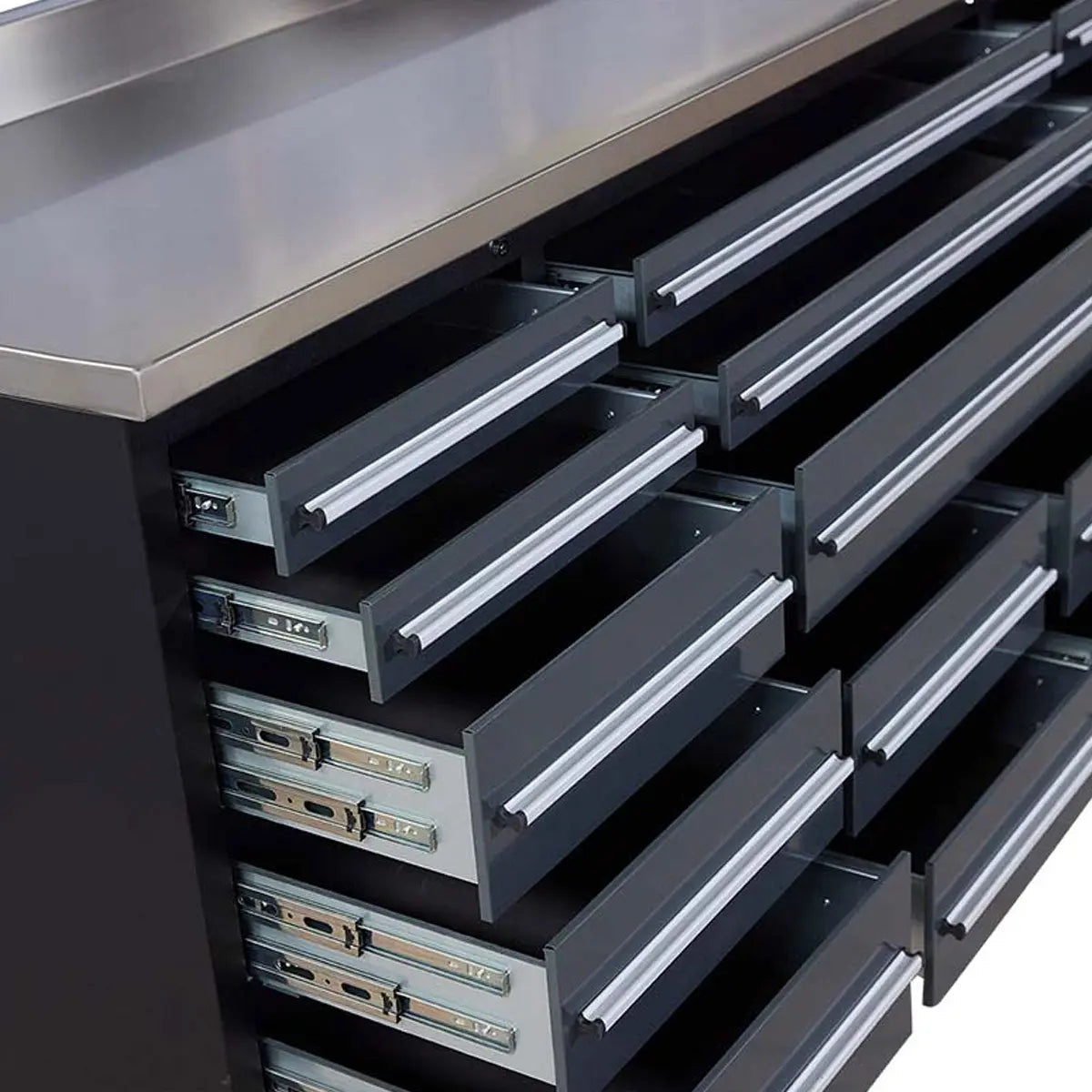 TMG Heavy Series™ 7-Ft 17-Drawer Workbench with Stainless Steel Top, Ball Bearing Double Slides & Casters TMG-WB717