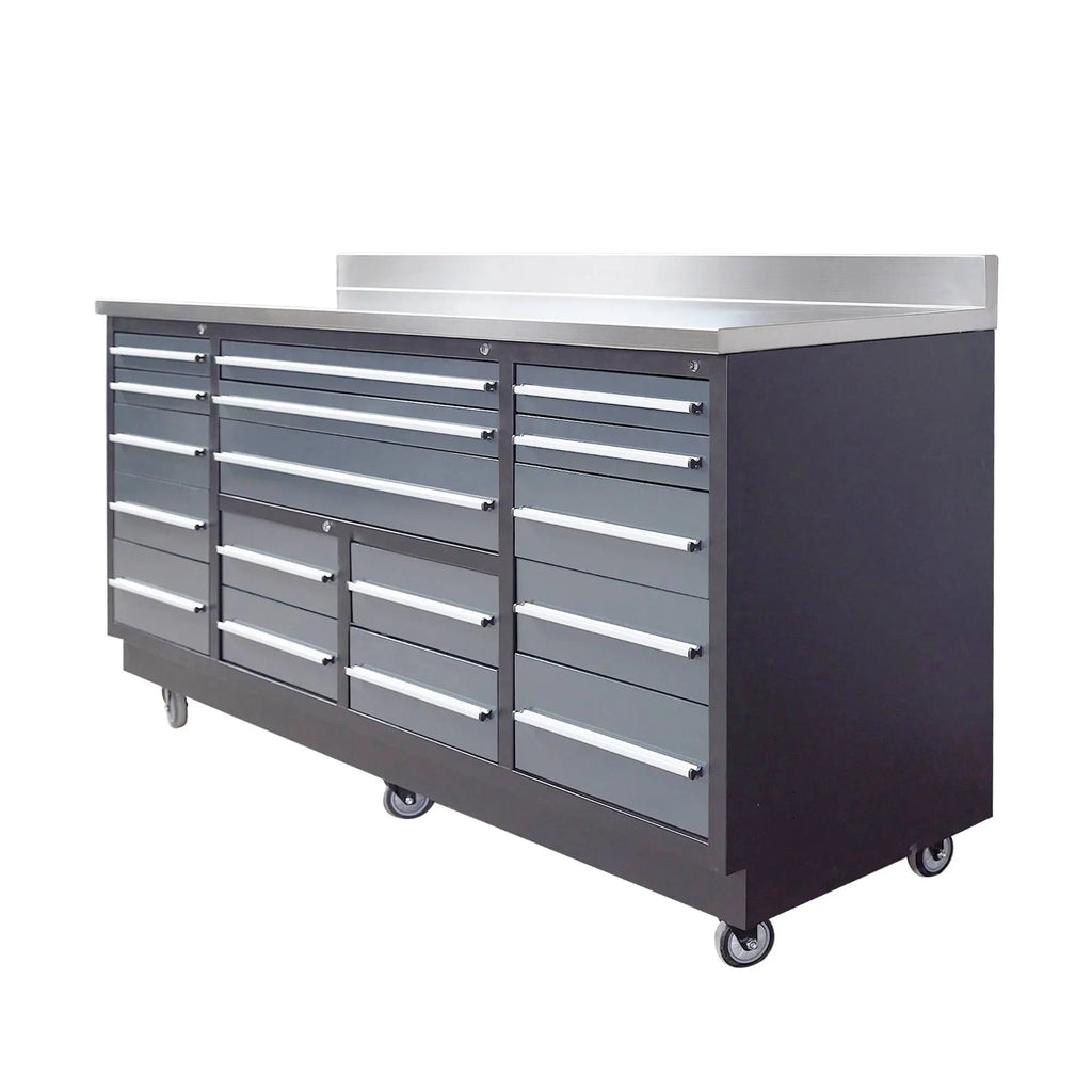 TMG Heavy Series™ 7-Ft 17-Drawer Workbench with Stainless Steel Top, Ball Bearing Double Slides & Casters TMG-WB717