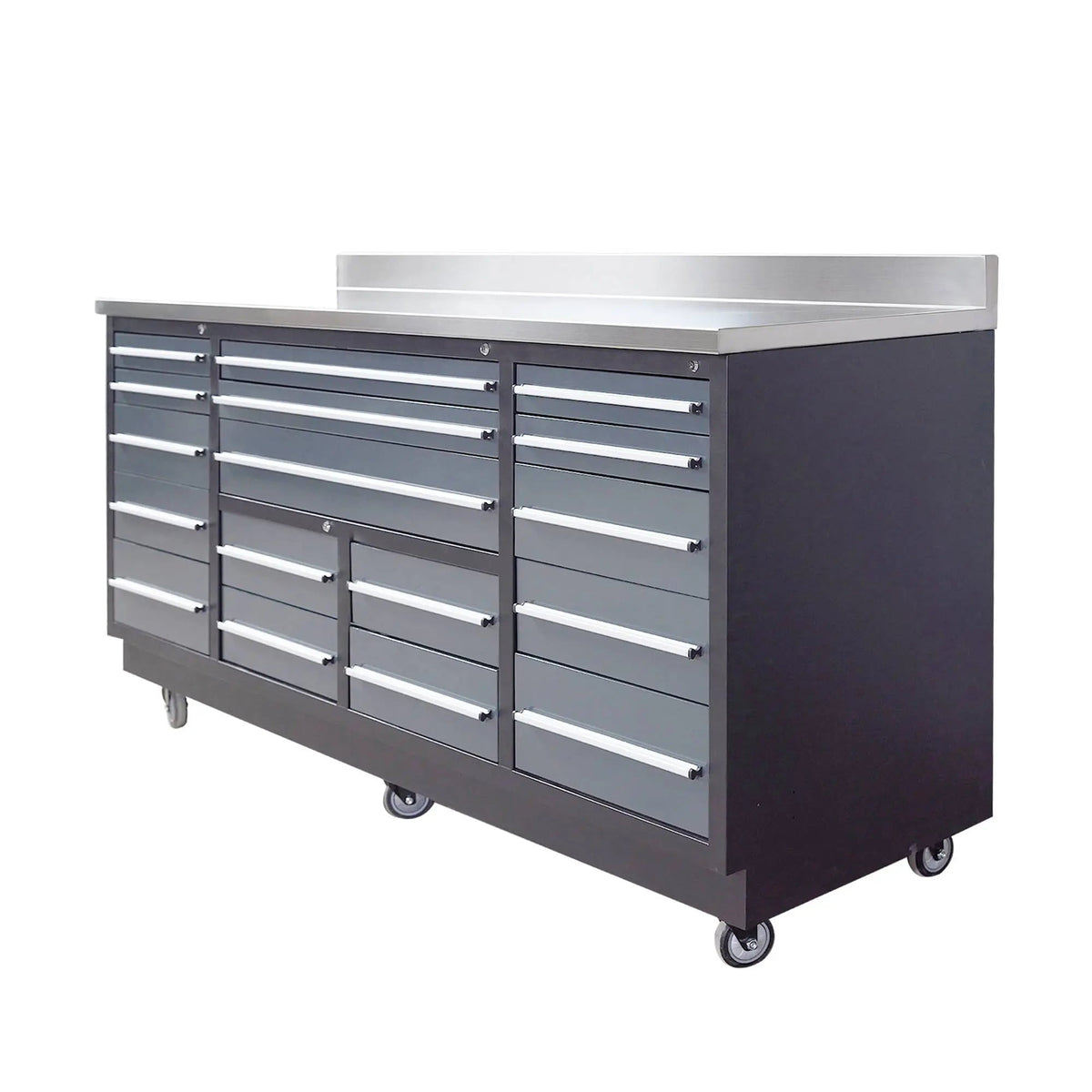 TMG Heavy Series™ 7-Ft 17-Drawer Workbench with Stainless Steel Top, Ball Bearing Double Slides & Casters TMG-WB717