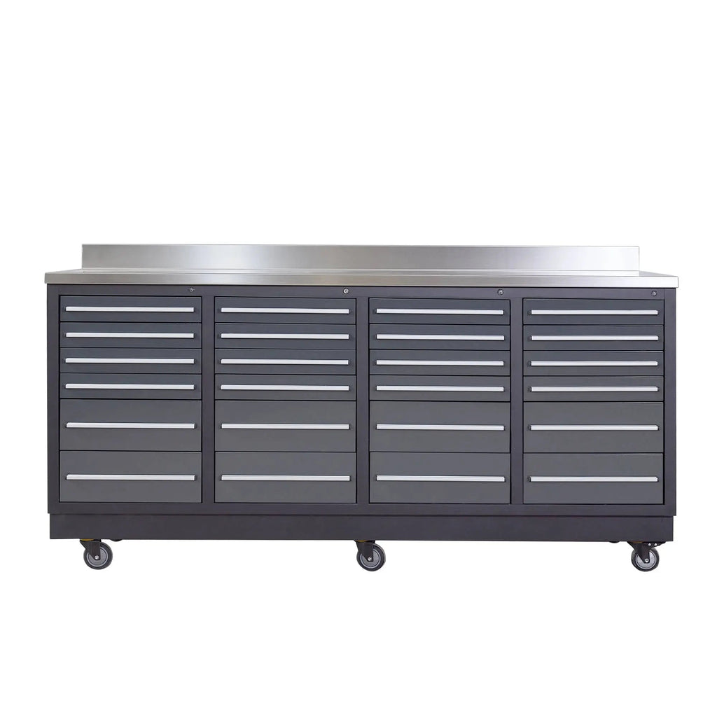 TMG Heavy Series™ 7-Ft 24-Drawer Workbench with Stainless Steel Top, Ball Bearing Double Slides & Casters TMG-WB724