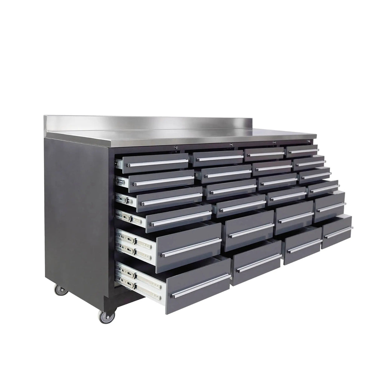 TMG Heavy Series™ 7-Ft 24-Drawer Workbench with Stainless Steel Top, Ball Bearing Double Slides & Casters TMG-WB724