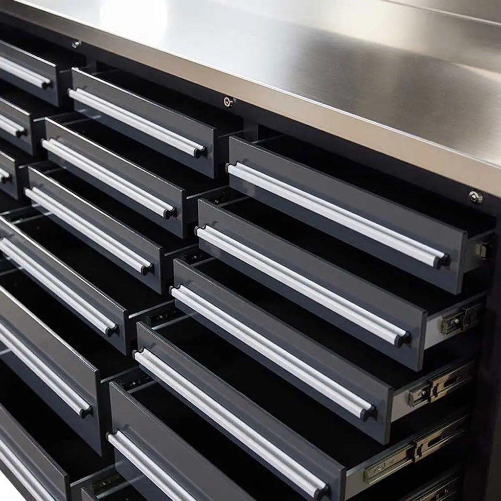 TMG Heavy Series™ 7-Ft 24-Drawer Workbench with Stainless Steel Top, Ball Bearing Double Slides & Casters TMG-WB724