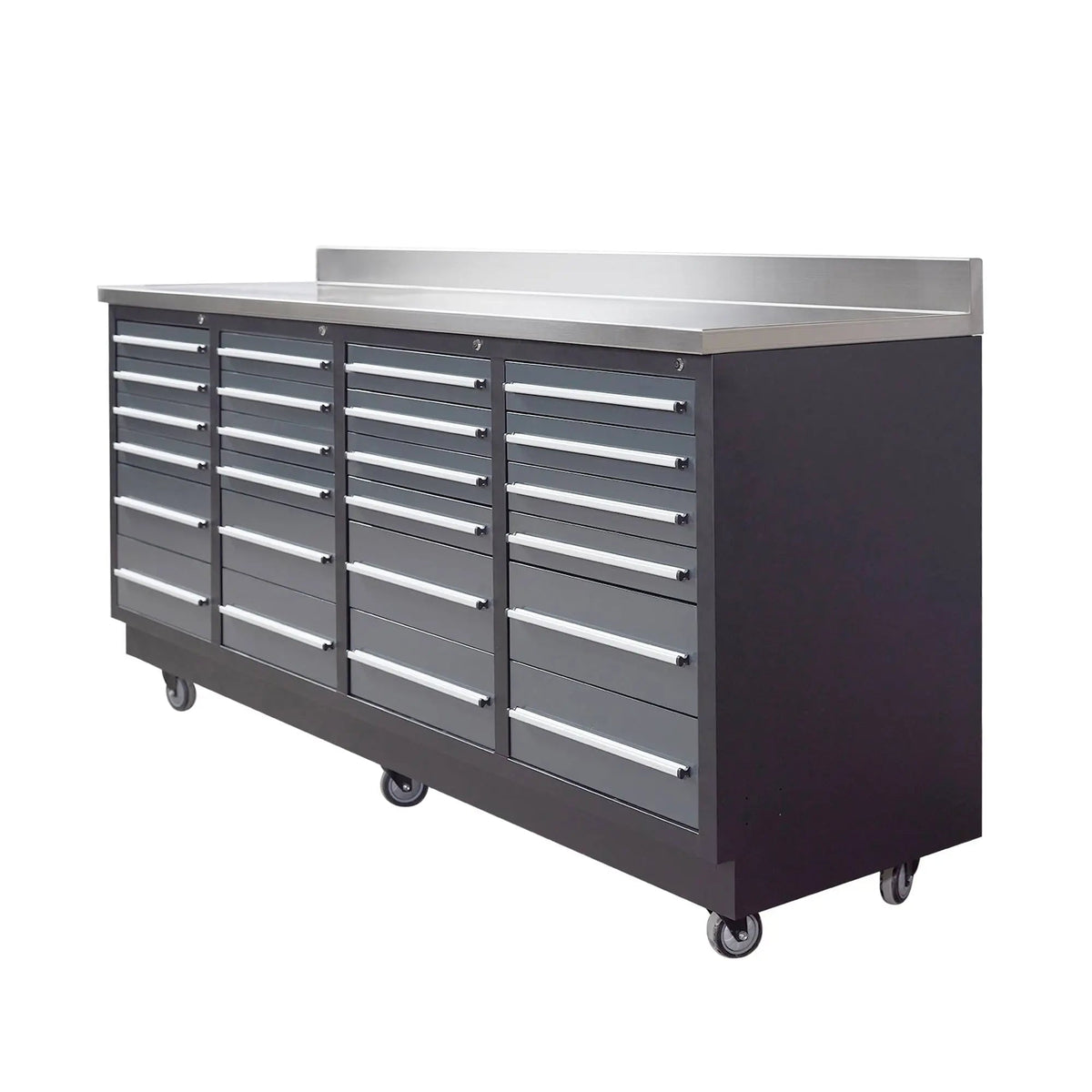 TMG Heavy Series™ 7-Ft 24-Drawer Workbench with Stainless Steel Top, Ball Bearing Double Slides & Casters TMG-WB724