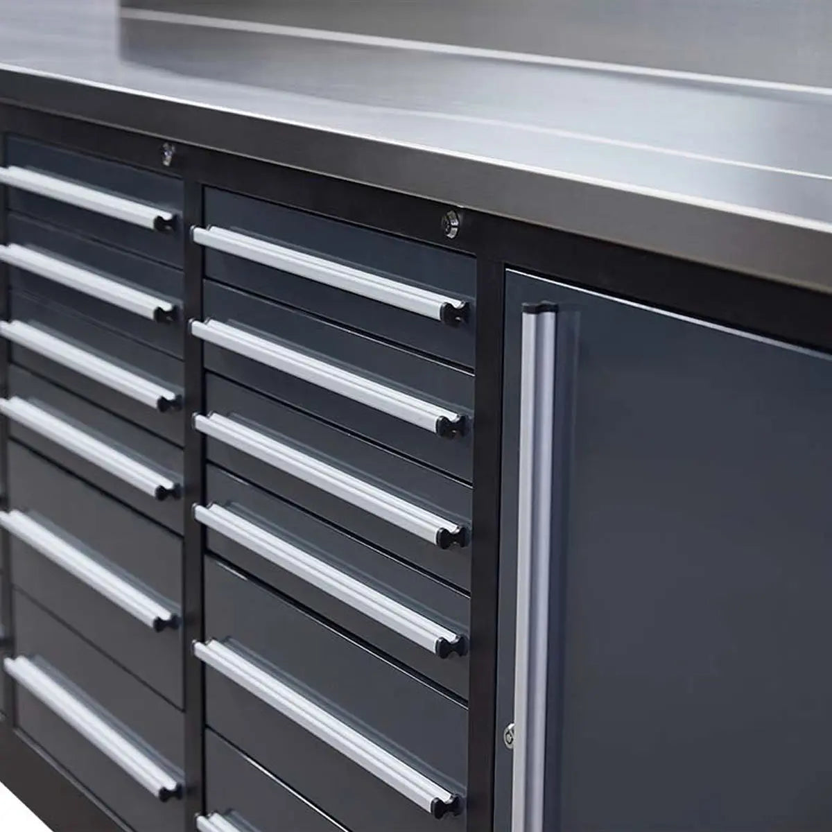 TMG Heavy Series™ 9-Ft 18-Drawer Workbench with Stainless Steel Top, Ball Bearing Double Slides & Casters, TMG-WB918
