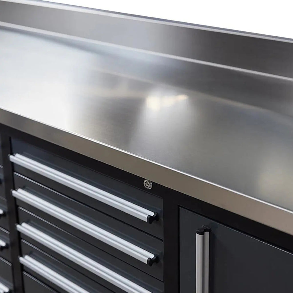 TMG Heavy Series™ 9-Ft 18-Drawer Workbench with Stainless Steel Top, Ball Bearing Double Slides & Casters, TMG-WB918