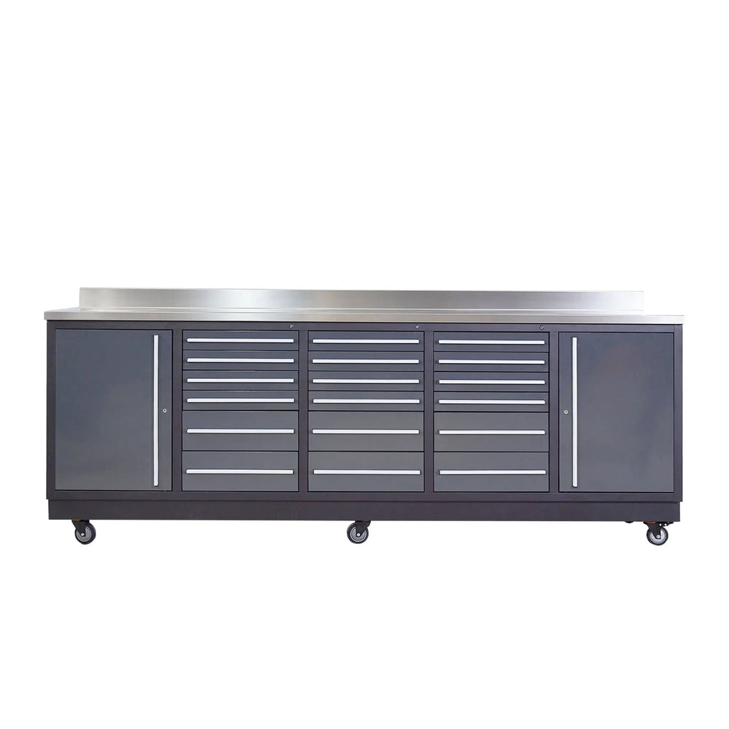 TMG Heavy Series™ 9-Ft 18-Drawer Workbench with Stainless Steel Top, Ball Bearing Double Slides & Casters, TMG-WB918