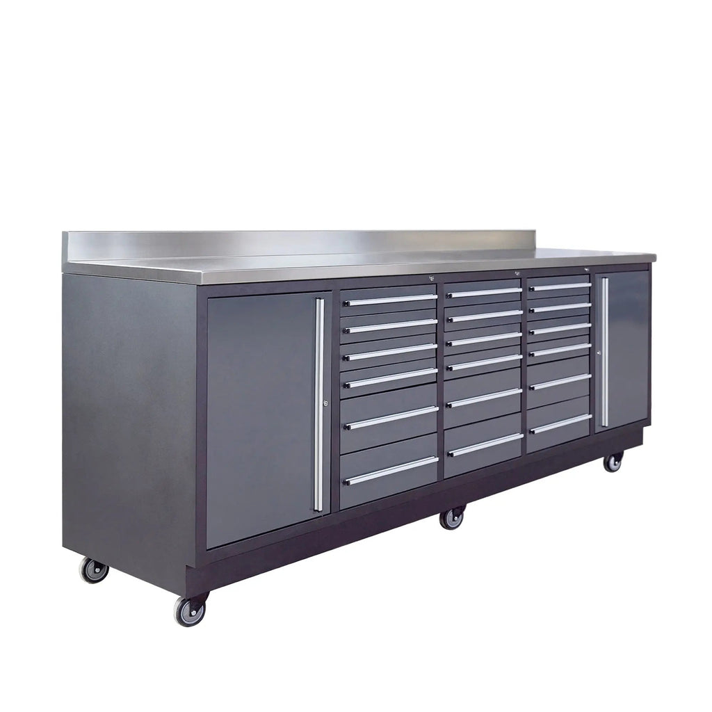 TMG Heavy Series™ 9-Ft 18-Drawer Workbench with Stainless Steel Top, Ball Bearing Double Slides & Casters, TMG-WB918