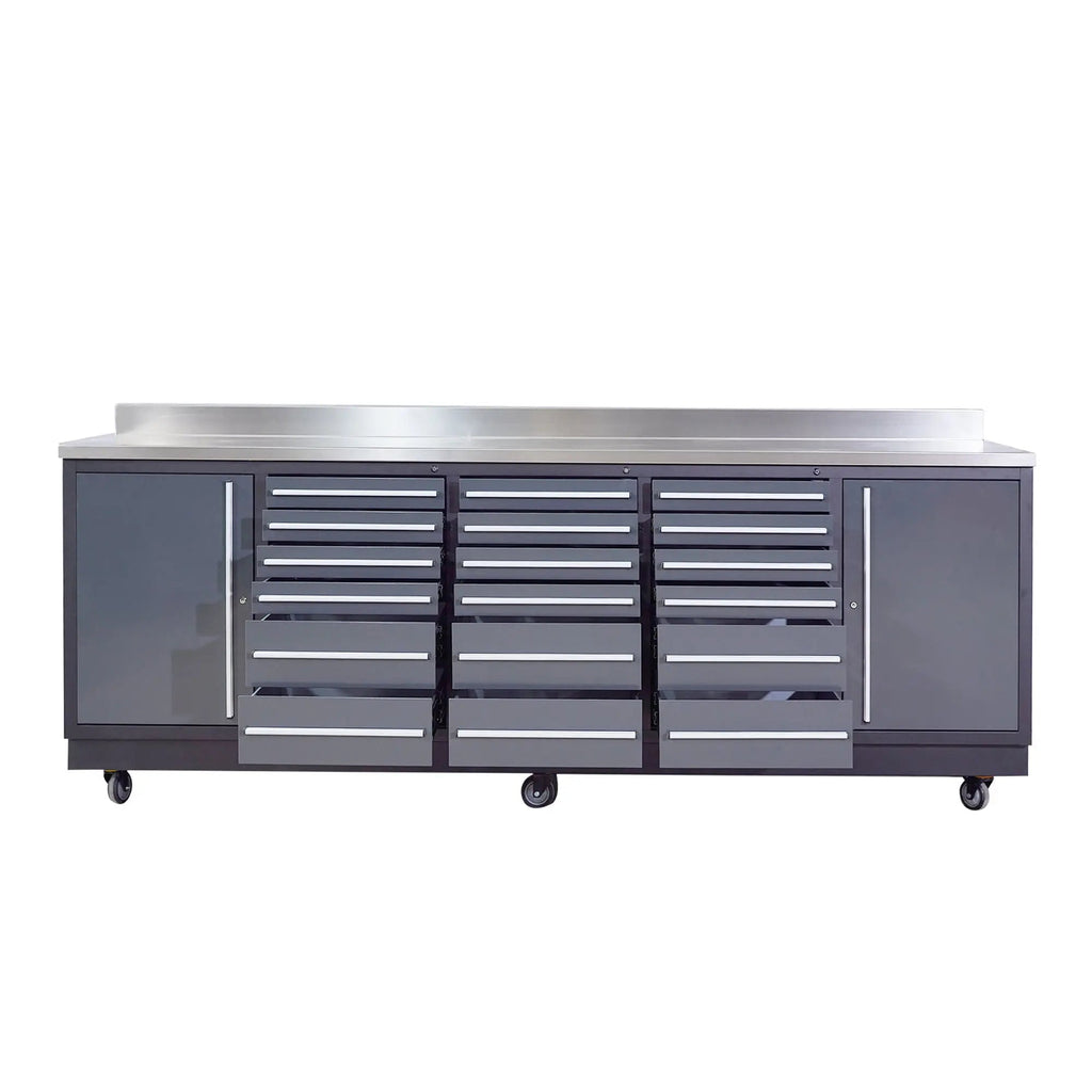 TMG Heavy Series™ 9-Ft 18-Drawer Workbench with Stainless Steel Top, Ball Bearing Double Slides & Casters, TMG-WB918