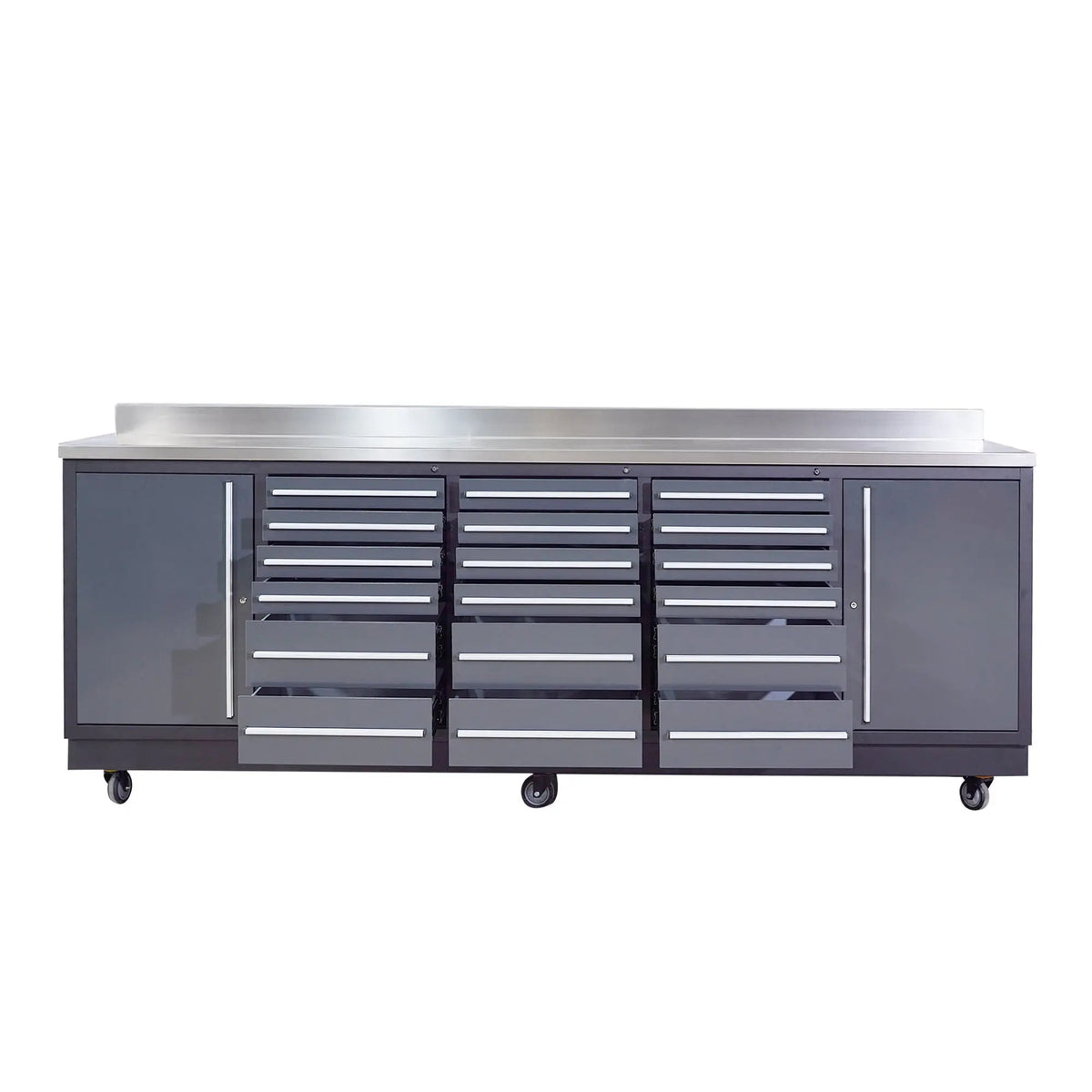 TMG Heavy Series™ 9-Ft 18-Drawer Workbench with Stainless Steel Top, Ball Bearing Double Slides & Casters, TMG-WB918
