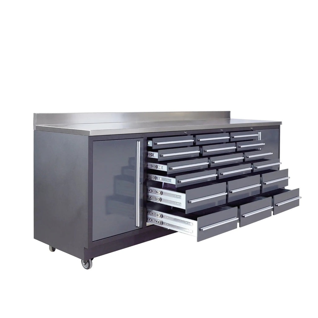 TMG Heavy Series™ 9-Ft 18-Drawer Workbench with Stainless Steel Top, Ball Bearing Double Slides & Casters, TMG-WB918