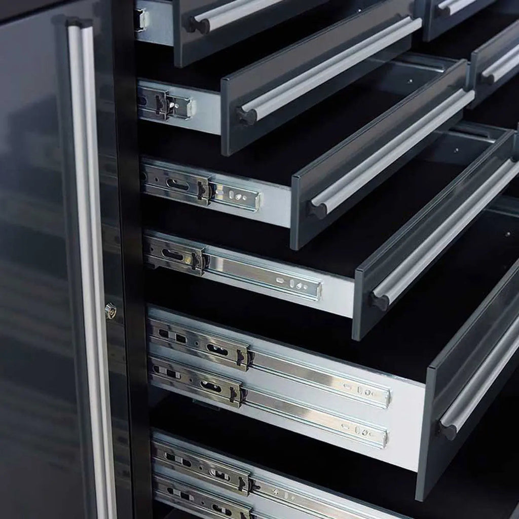 TMG Heavy Series™ 9-Ft 18-Drawer Workbench with Stainless Steel Top, Ball Bearing Double Slides & Casters, TMG-WB918