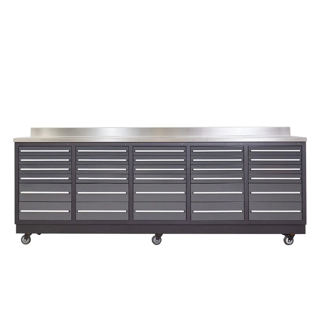 TMG Heavy Series™ 9-Ft 30-Drawer Workbench with Stainless Steel Top, Ball Bearing Double Slides & Casters, TMG-WB930