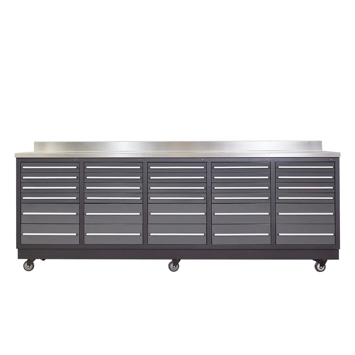 TMG Heavy Series™ 9-Ft 30-Drawer Workbench with Stainless Steel Top, Ball Bearing Double Slides & Casters, TMG-WB930