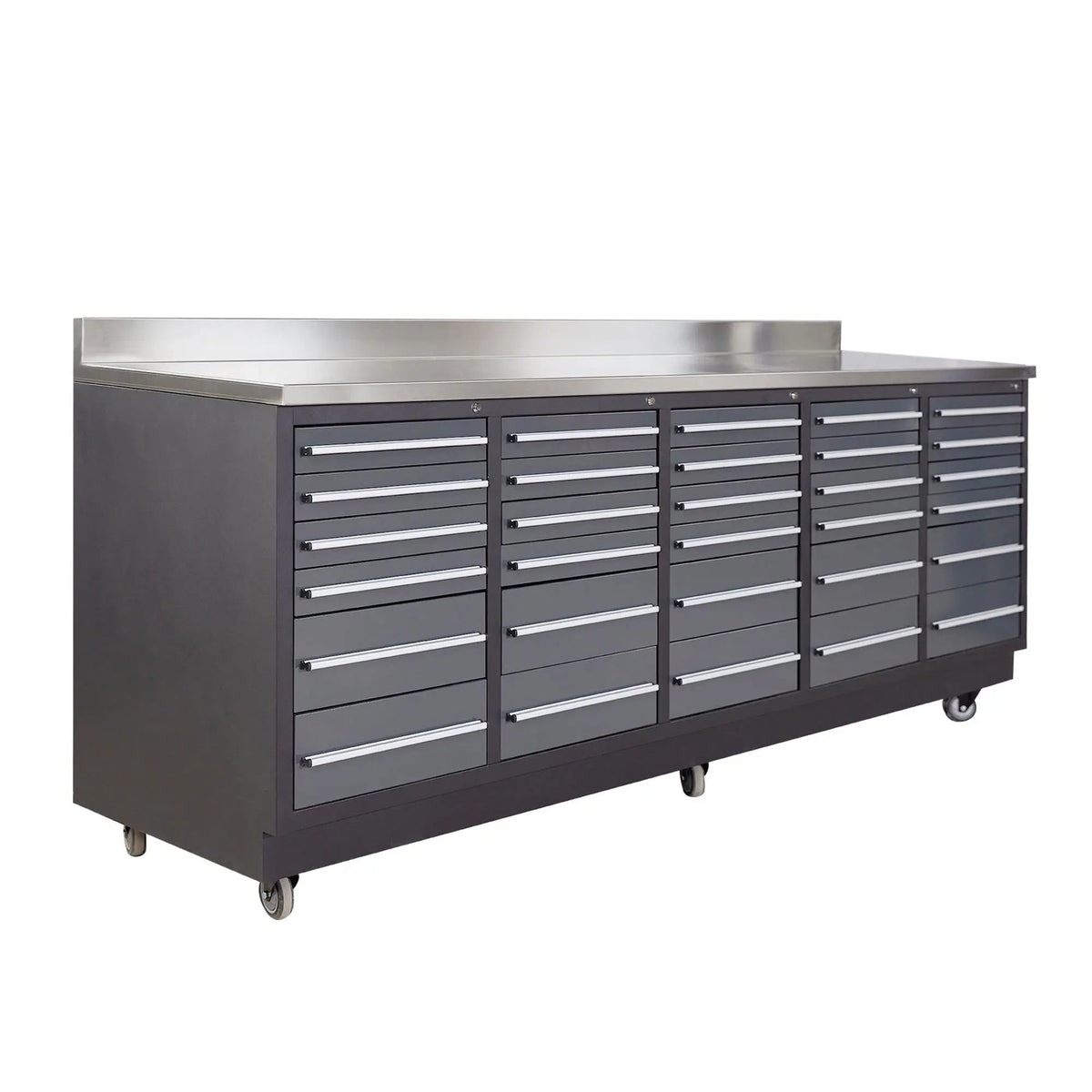 TMG Heavy Series™ 9-Ft 30-Drawer Workbench with Stainless Steel Top, Ball Bearing Double Slides & Casters, TMG-WB930