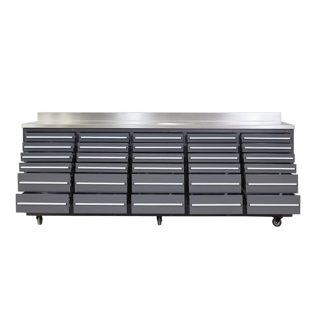TMG Heavy Series™ 9-Ft 30-Drawer Workbench with Stainless Steel Top, Ball Bearing Double Slides & Casters, TMG-WB930