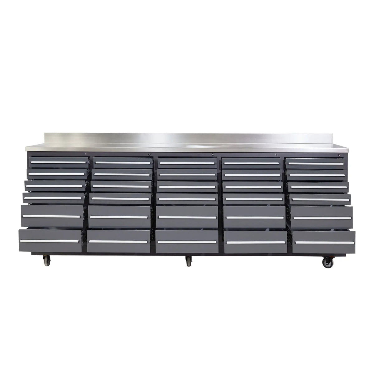 TMG Heavy Series™ 9-Ft 30-Drawer Workbench with Stainless Steel Top, Ball Bearing Double Slides & Casters, TMG-WB930