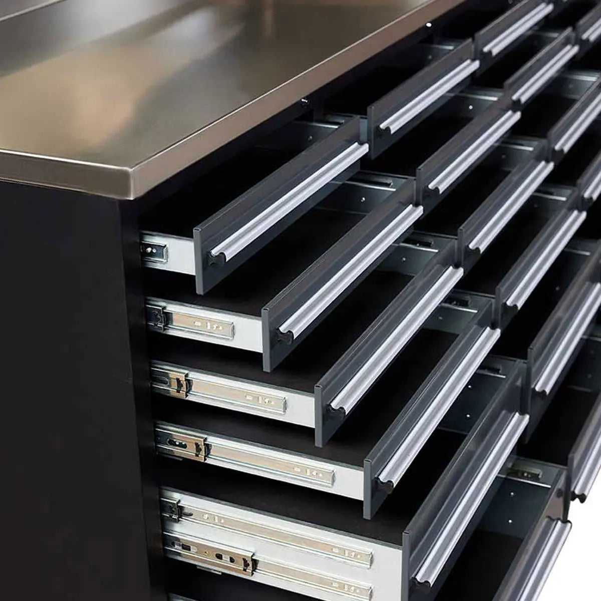 TMG Heavy Series™ 9-Ft 30-Drawer Workbench with Stainless Steel Top, Ball Bearing Double Slides & Casters, TMG-WB930