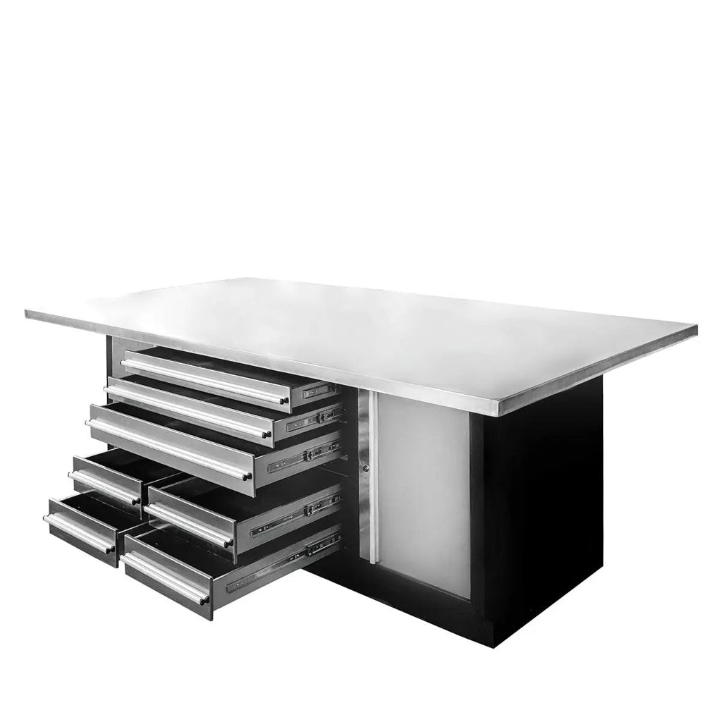 TMG Heavy Series™ Stainless-Steel Extra-Large 85" x 45" Platform Workbench, 7 Lockable Drawers, 2 Storage Cabinets, All-in-One Welded Frame, TMG-WB708S (Previously TMG-WB85XS)